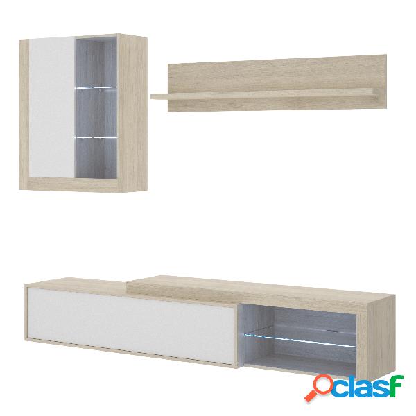 Mueble de Salón TV con Leds, con Puertas y Estante a Pared