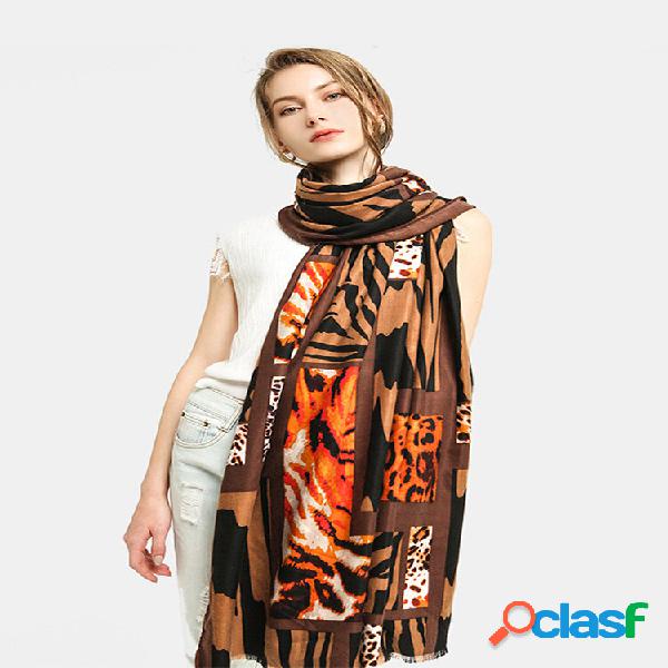 Mujer Algodón Zebra Leopardo Patrón Bufanda tipo chal