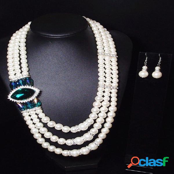 Perla de lujo para mujer Boda Conjunto de joyas Collares de