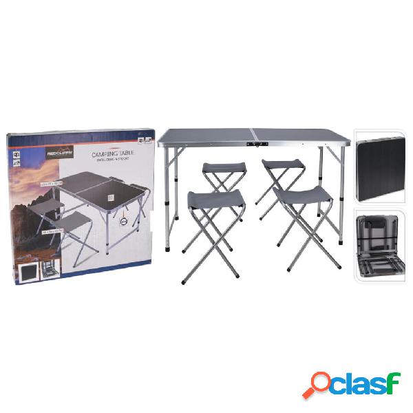 Redcliffs Mesa de camping plegable con 4 sillas 120x60x70 cm