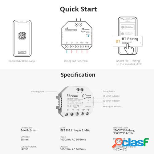 SONOFF DUALR3 Interruptor de cortina inteligente Wi-Fi de