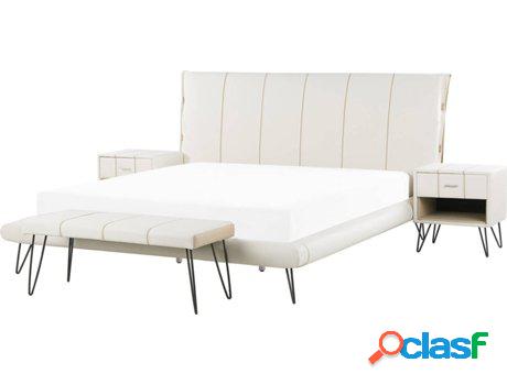Set de Dormitorio 4 Piezas + Cama Betin (Blanco - Piel