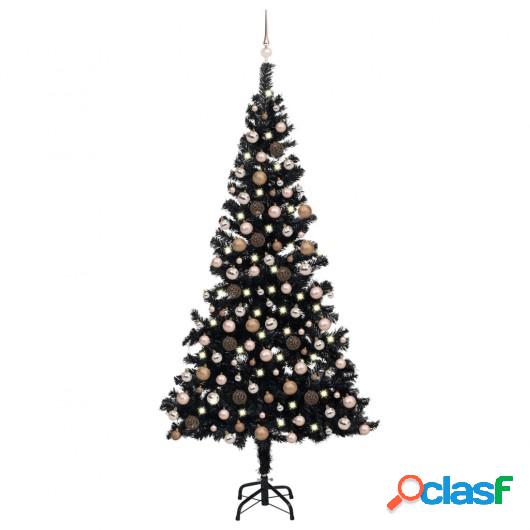 Set de árbol de Navidad artificial con LED y bolas negro