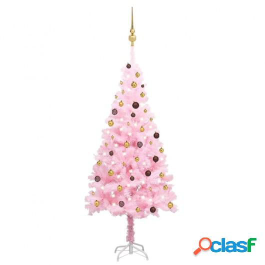 Set de árbol de Navidad artificial con LED y bolas rosa 210