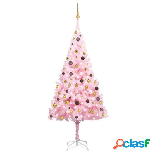 Set de árbol de Navidad artificial con LED y bolas rosa 240