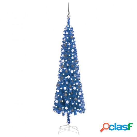 Set de árbol de Navidad estrecho con LED y bola azul 240 cm