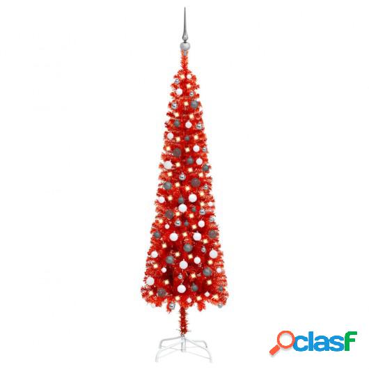 Set de árbol de Navidad estrecho con LED y bola rojo 210 cm