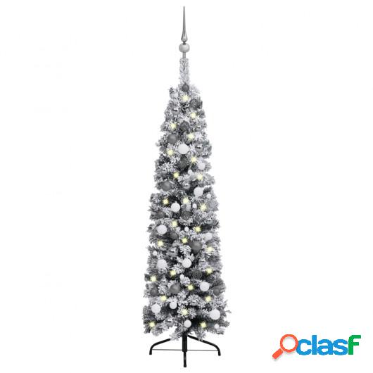 Set árbol Navidad artificial delgado LED y bolas verde 150