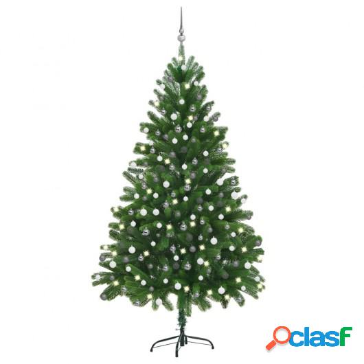 Set árbol de Navidad artificial LED y bolas verde 210 cm