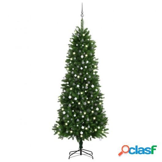 Set árbol de Navidad artificial LED y bolas verde 240 cm