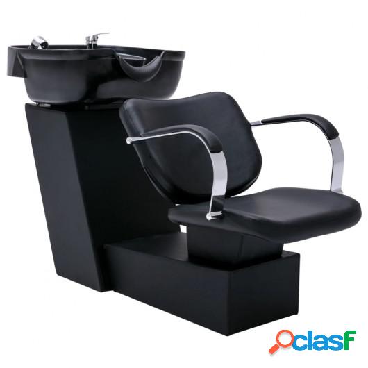 Silla lavacabezas con lavabo cuero sintético negro