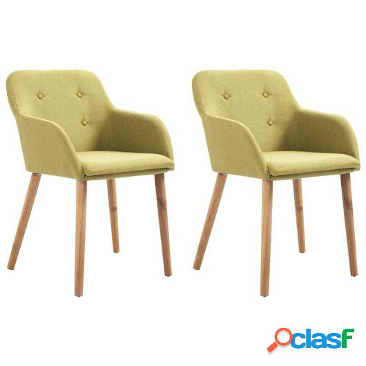 Sillas de comedor 2 uds tela verde y madera maciza de roble