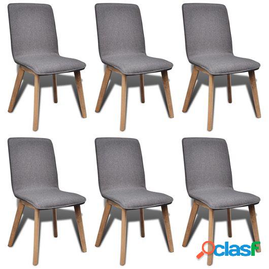 Sillas de comedor 6 uds tela gris y madera maciza de roble