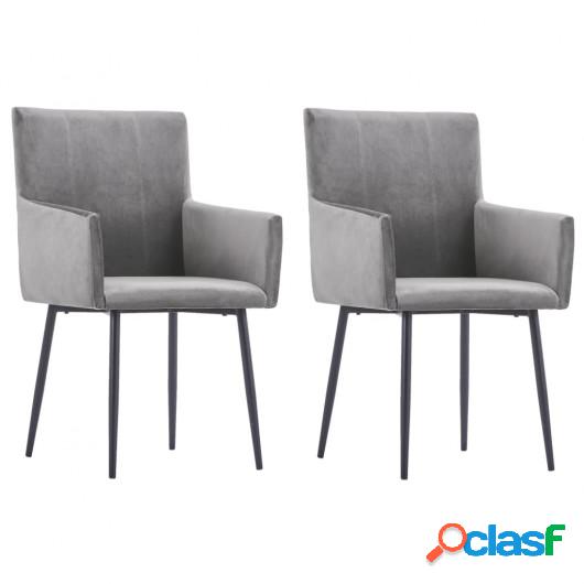 Sillas de comedor con reposabrazos 2 uds terciopelo gris