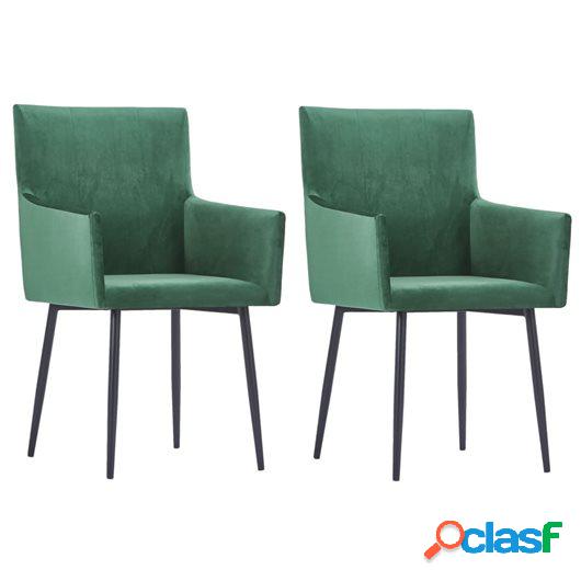Sillas de comedor con reposabrazos 2 uds terciopelo verde