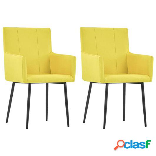 Sillas de comedor con reposabrazos 2 unidades tela amarillo