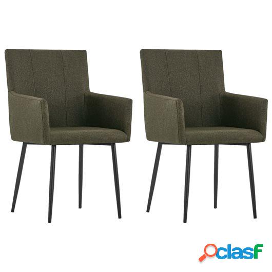 Sillas de comedor con reposabrazos 2 unidades tela marrón