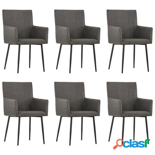 Sillas de comedor con reposabrazos 6 unidades tela gris topo