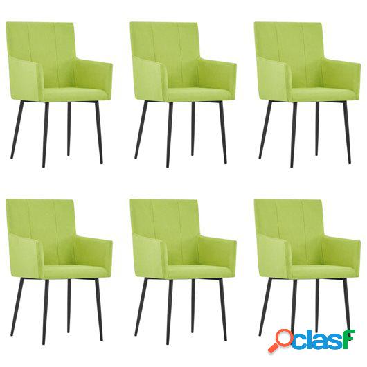 Sillas de comedor con reposabrazos 6 unidades tela verde