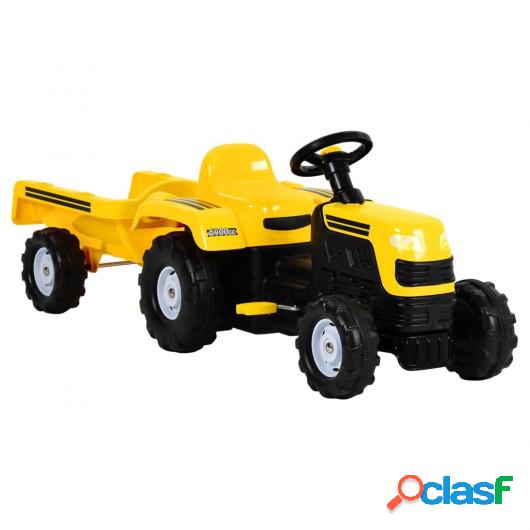 Tractor de pedales para niños con remolque amarillo