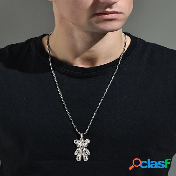 Trendy Hip Hop Full Rhinestones Bear-shaped Colgante Cadena