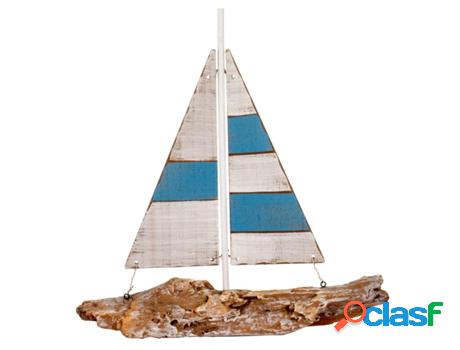 Velero Azul de Madera 38X6X36cm Modelismo de Barcos Velero