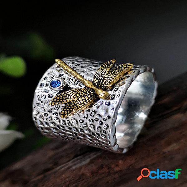 Vintage 925 Thai Silver Ring Libélula con incrustaciones de