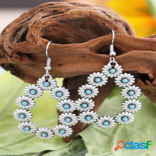 Vintage Trendy Turquesa Daisy Hollow Aleación en forma de