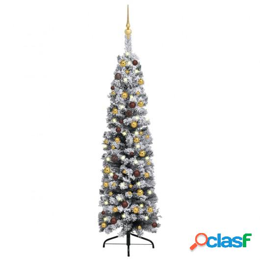 Árbol Navidad artificial estrecho LED y bolas PVC verde 120