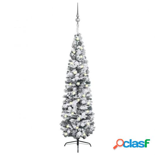 Árbol Navidad artificial estrecho con LED y bolas verde 240