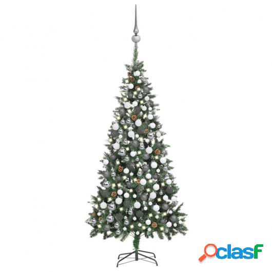 Árbol de Navidad artificial con LED, bolas y piñas 210 cm