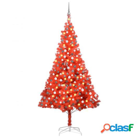 Árbol de Navidad artificial con LED y bolas PVC rojo 210 cm