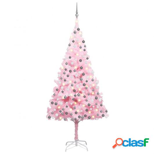 Árbol de Navidad artificial con LED y bolas PVC rosa 210 cm