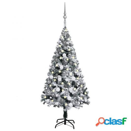 Árbol de Navidad artificial con LED y bolas verde 120 cm