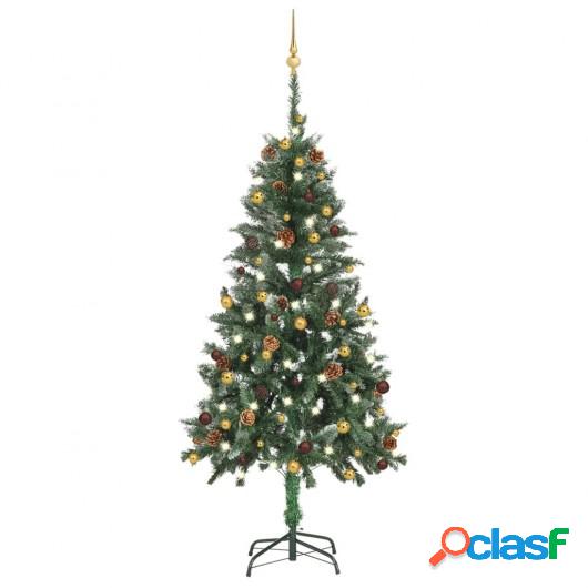 Árbol de Navidad artificial con LED y bolas verde 150 cm