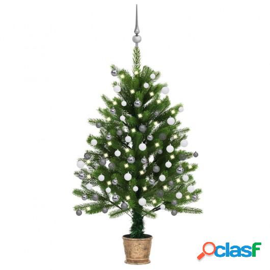 Árbol de Navidad artificial con LED y bolas verde 90 cm