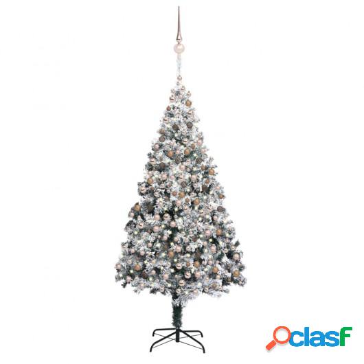 Árbol de Navidad artificial con LEDs, bolas y nieve verde