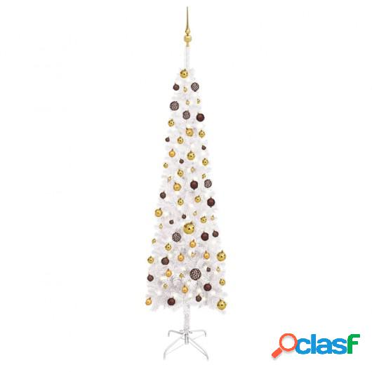Árbol de Navidad artificial estrecho LED y bolas blanco 240