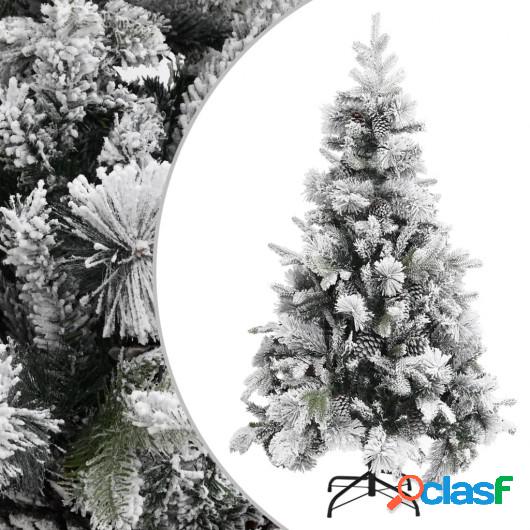 Árbol de Navidad con nieve flocada y piñas PVC y PE 195 cm