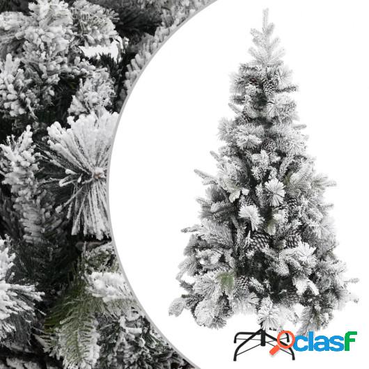 Árbol de Navidad con nieve flocada y piñas PVC y PE 225 cm