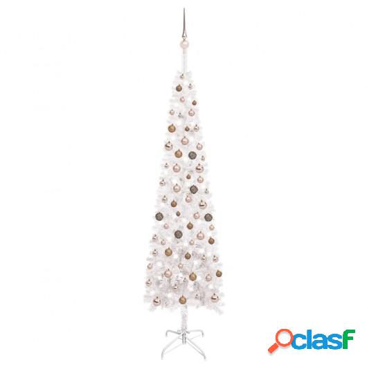 Árbol de Navidad estrecho con LED y bolas blanco 240 cm