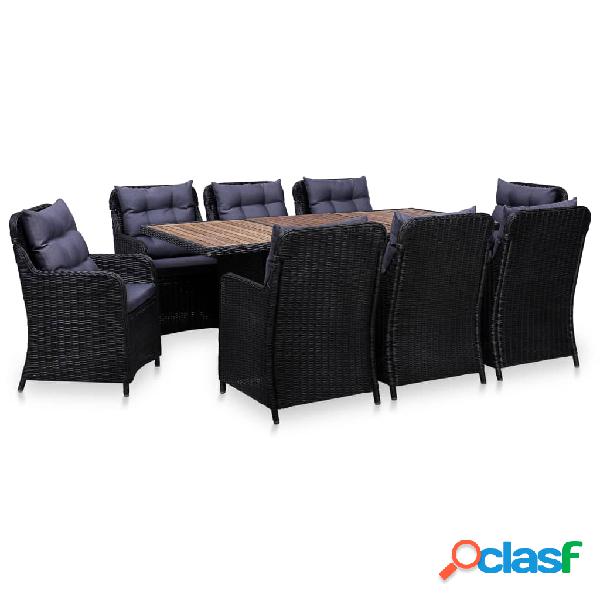 vidaXL 3057805 9 Piece Outdoor Dining Set Poly Rattan Black