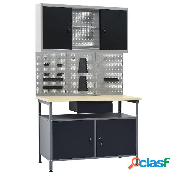 vidaXL Banco de trabajo con tres paneles de pared y un