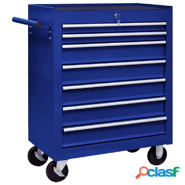 vidaXL Carrito caja de herramientas 7 cajones azul
