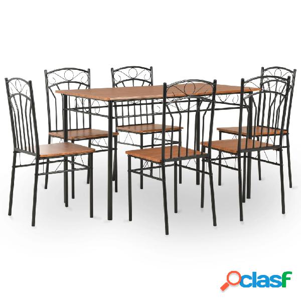 vidaXL Conjunto de comedor 7 piezas MDF y acero marrón