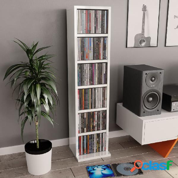 vidaXL Estantería de CDs madera contrachapada blanco brillo