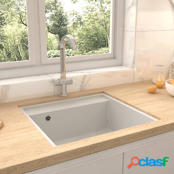 vidaXL Fregadero de cocina con rebosadero granito blanco