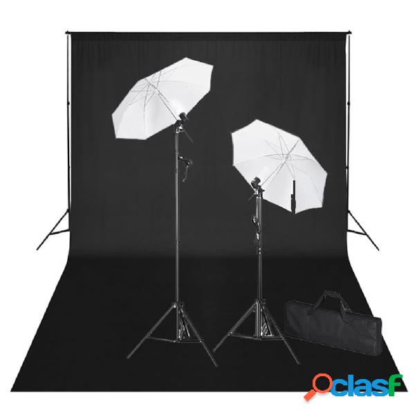 vidaXL Kit de estudio fotográfico telón fondo negro