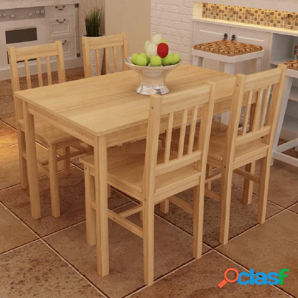 vidaXL Mesa de comedor y 4 sillasde madera color natural