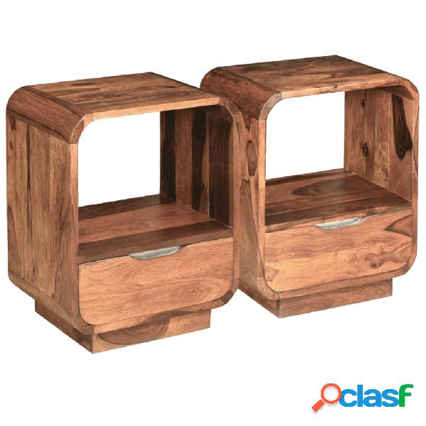 vidaXL Mesita de noche con cajón 2 unids madera sheesham